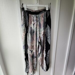 Vintage LINES Floral Patterned Women's Wide Leg Pants VISCOSE Size 14